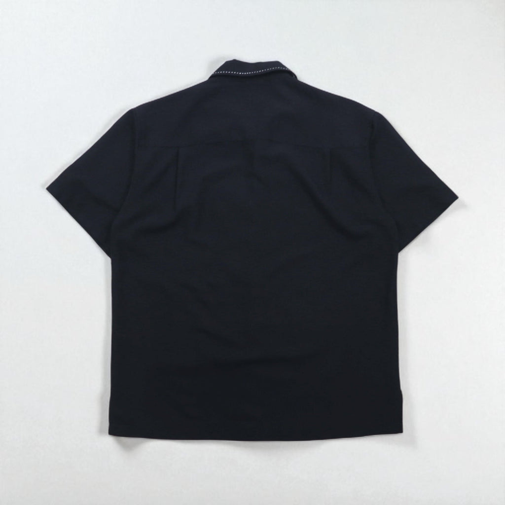 HAVANA JACK'S CAFE camicia cubana a collo aperto con ricami a sashiko di palme, taglia L, colore nero, viscosa poliestere.