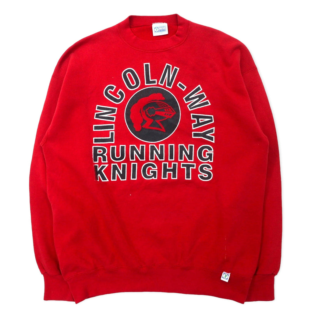 DISCUS ATHLETIC USA Made Anni '90 Stampa Felpa L Rosso Cotone Stampa Fronte/Retro LINCOLN WAY