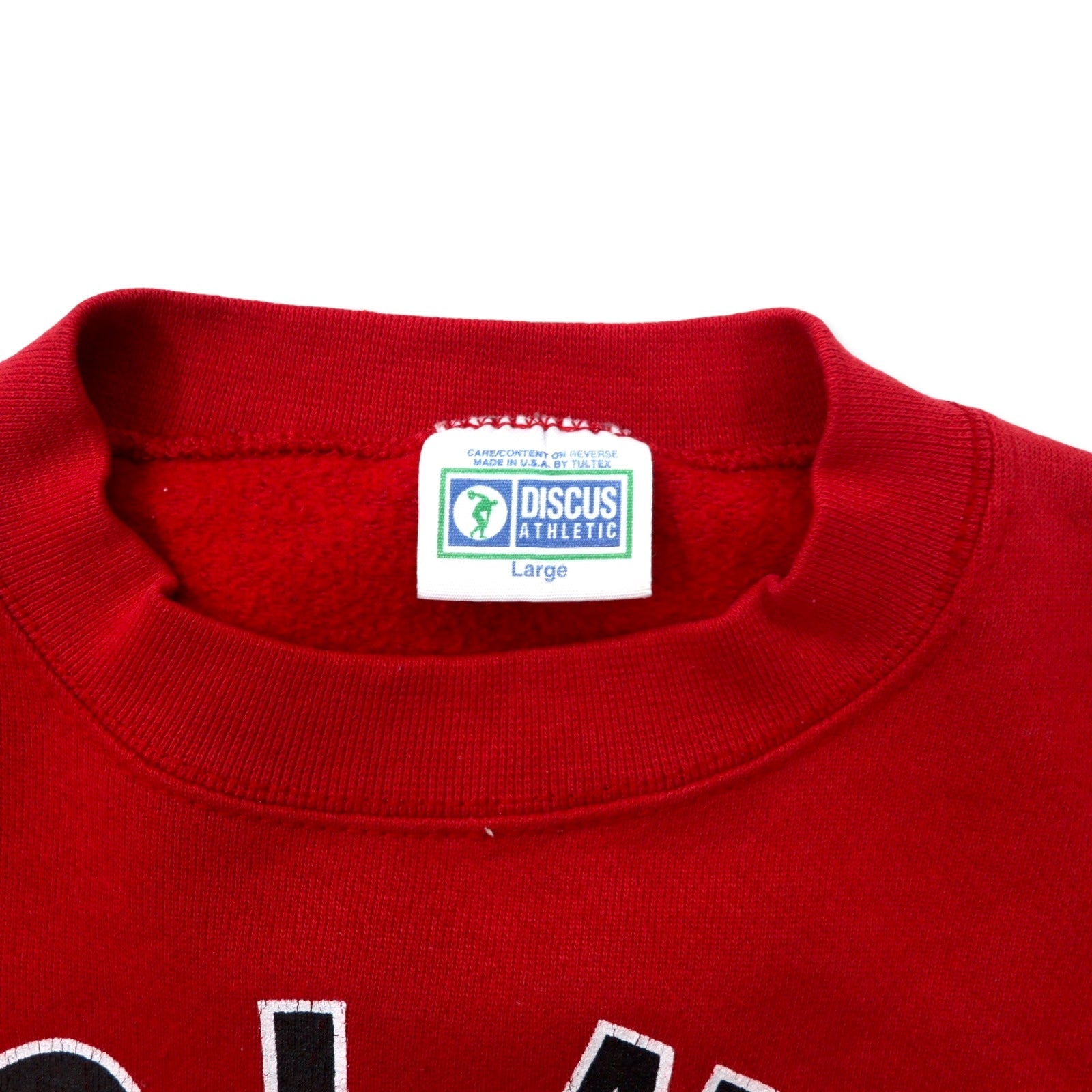 DISCUS ATHLETIC USA Made Anni '90 Stampa Felpa L Rosso Cotone Stampa Fronte/Retro LINCOLN WAY