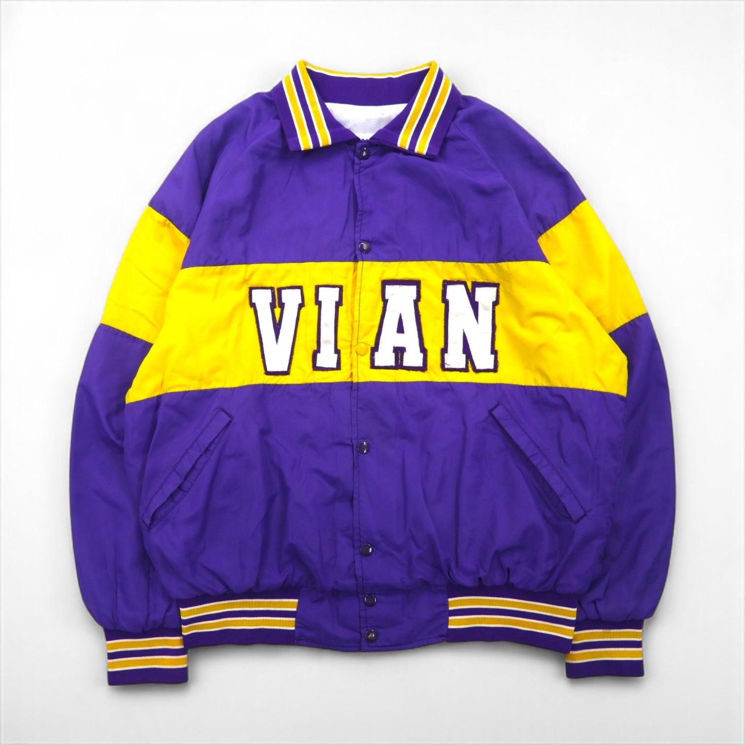 90s USA Vintage Sport Jacket 90年代 USA製 スタジャン ナイロンジャケット L リブライン パープル Shaffer NFL VIAN
