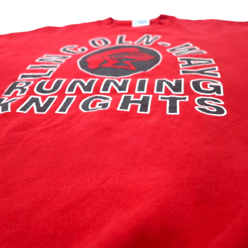 DISCUS ATHLETIC USA Made Anni '90 Stampa Felpa L Rosso Cotone Stampa Fronte/Retro LINCOLN WAY