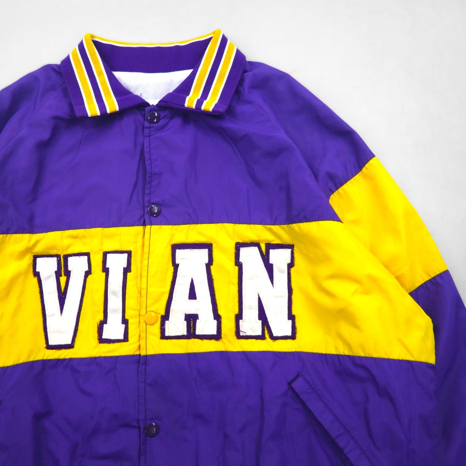 90s USA Vintage Sport Jacket 90年代 USA製 スタジャン ナイロンジャケット L リブライン パープル Shaffer NFL VIAN