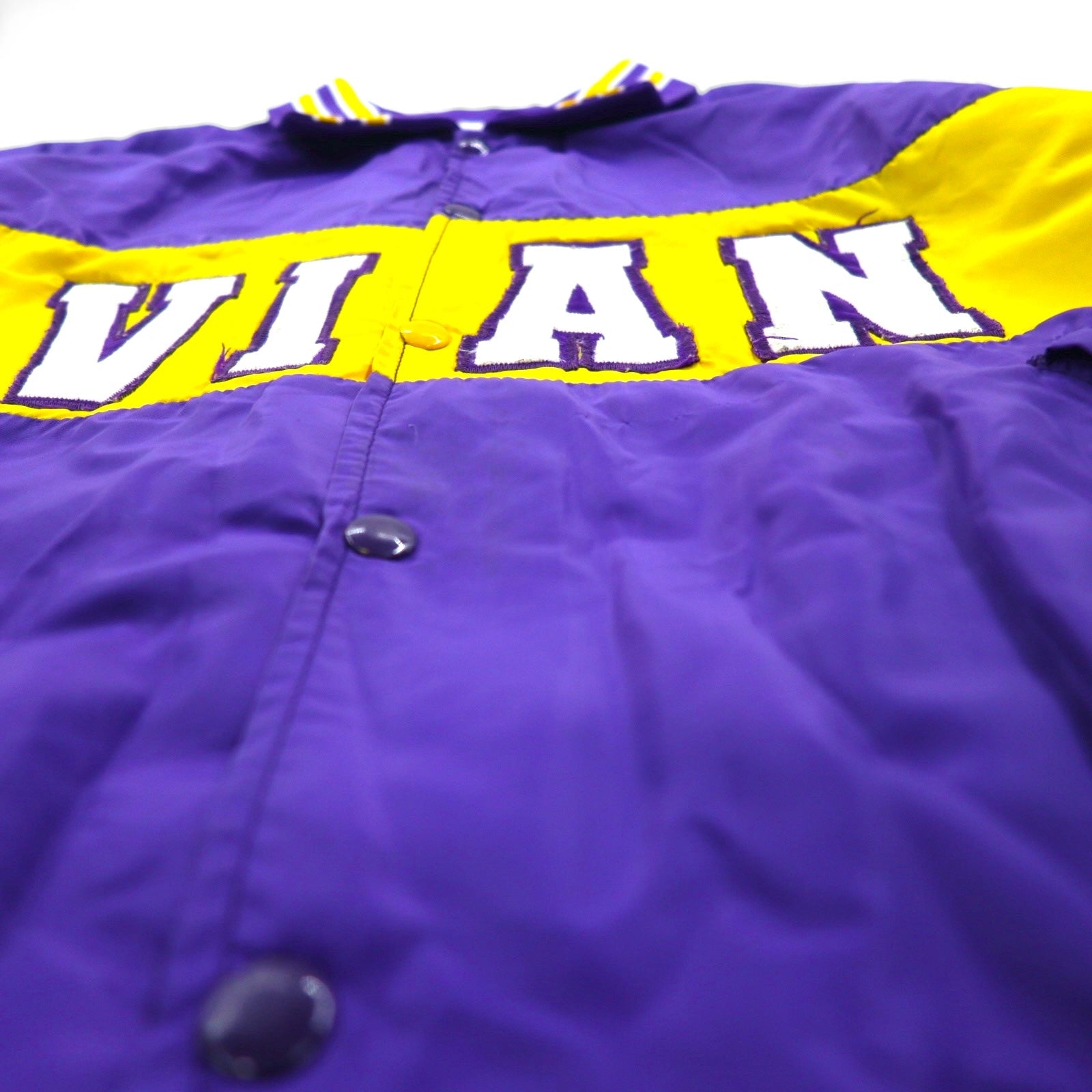 90s USA Vintage Sport Jacket 90年代 USA製 スタジャン ナイロンジャケット L リブライン パープル Shaffer NFL VIAN