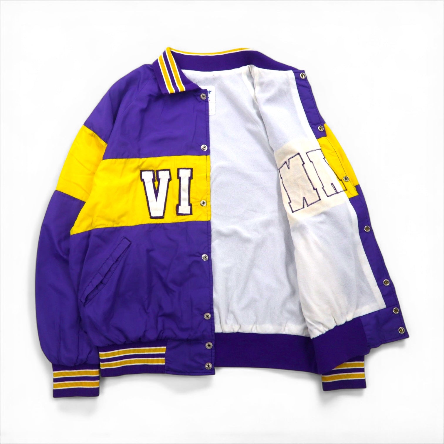 90s USA Vintage Sport Jacket 90年代 USA製 スタジャン ナイロンジャケット L リブライン パープル Shaffer NFL VIAN
