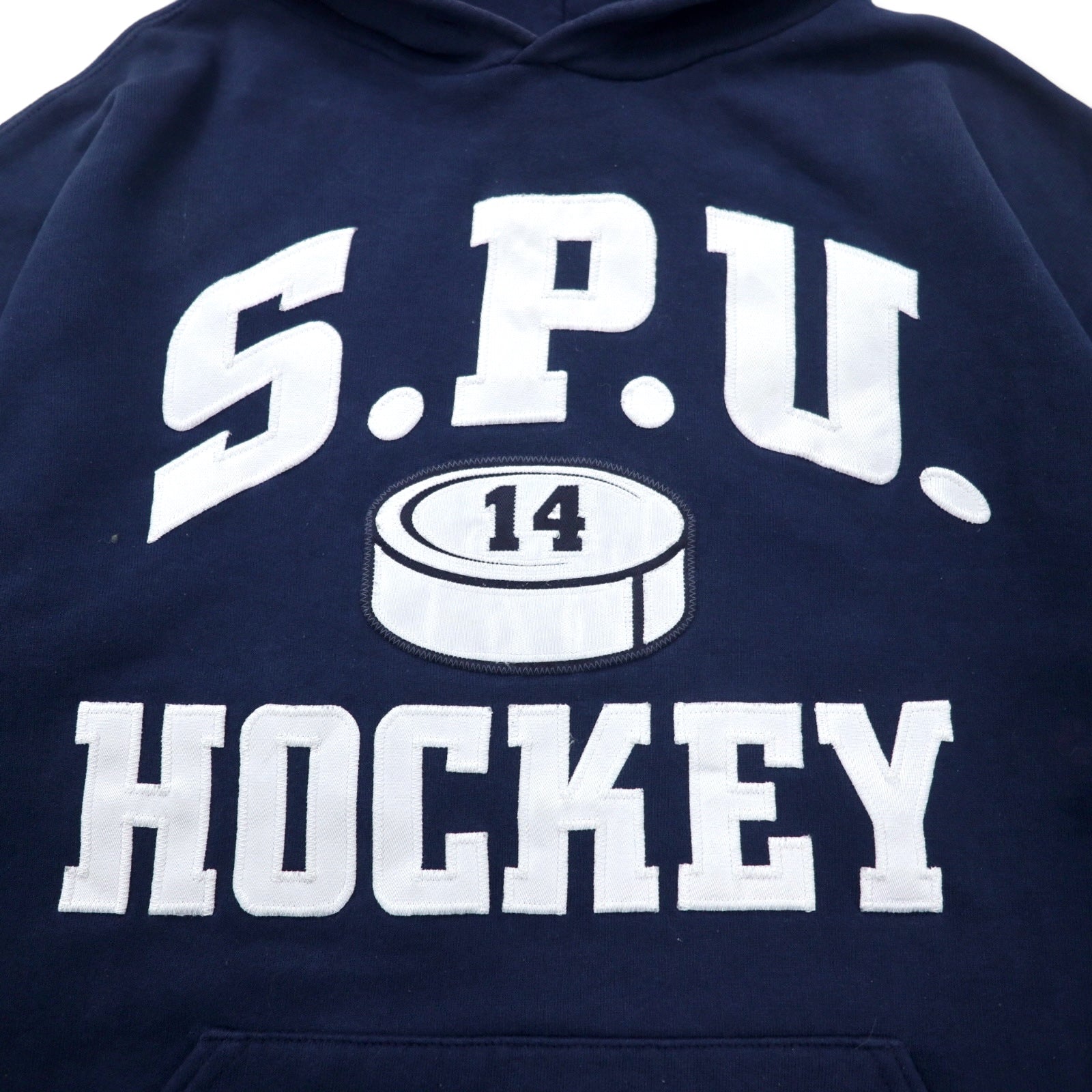 RUSSELL ATHLETIC Prodotto negli USA anni '90 Felpa con cappuccio pullover da college L blu navy cotone S.P.U. HOCKEY