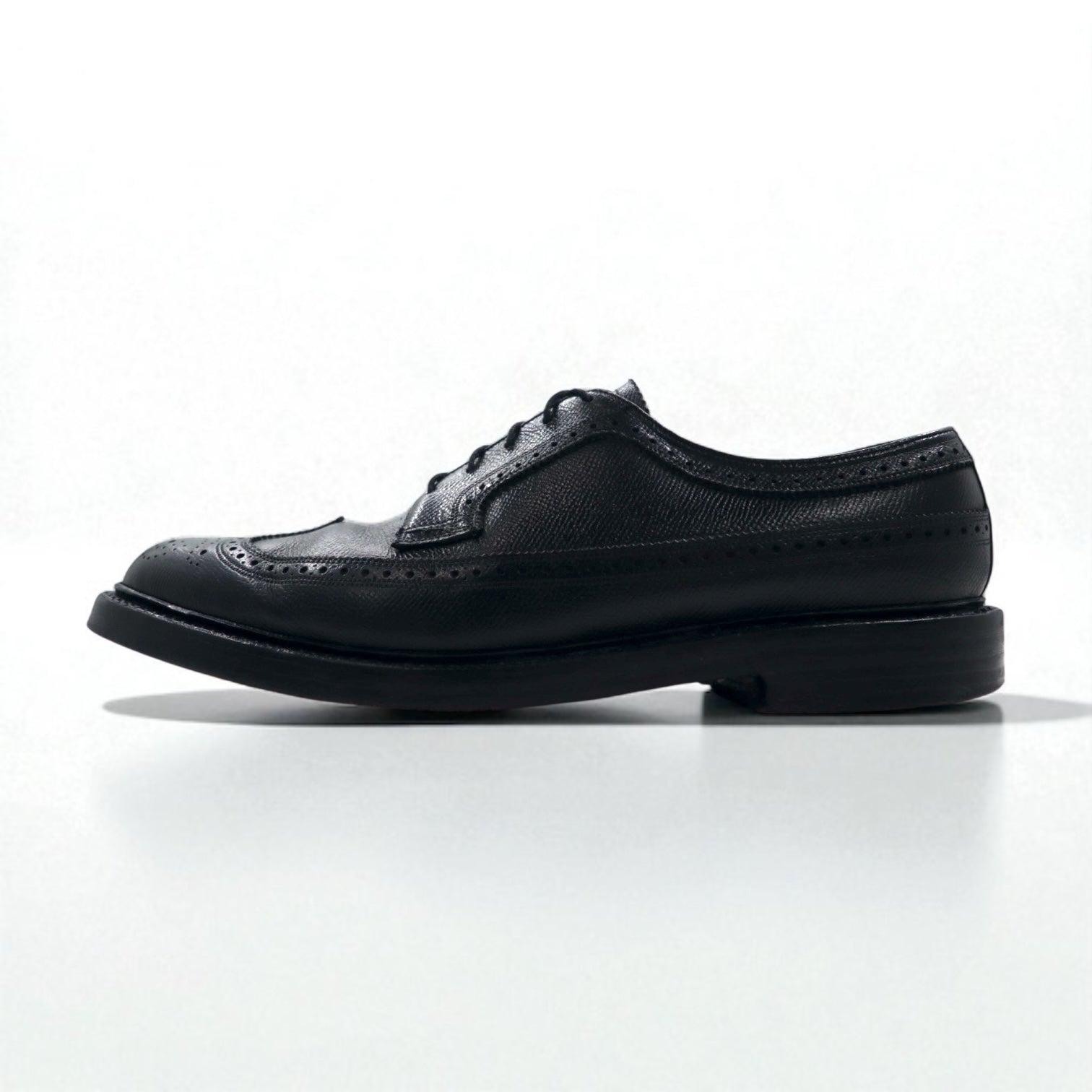 FLORSHEIM anni '70 Made in USA Imperial Quality Full Brogue Wingtip Country Shoes 27.5 cm Nero Pelle goffrata Medallion 646646