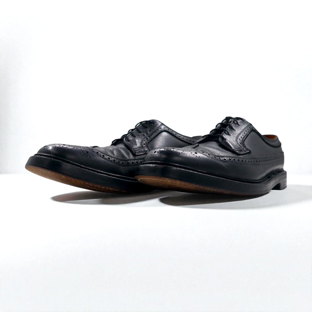 FLORSHEIM anni '70 Made in USA Imperial Quality Full Brogue Wingtip Country Shoes 27.5 cm Nero Pelle goffrata Medallion 646646