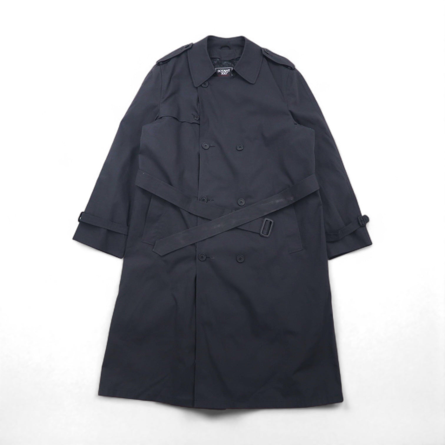 BOTANY500 80年代 USA製 ダブル トレンチコート XL ブラック ベルト付 ライナー着脱 エポレット
