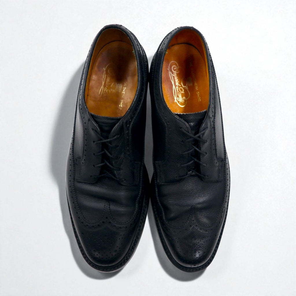 FLORSHEIM anni '70 Made in USA Imperial Quality Full Brogue Wingtip Country Shoes 27.5 cm Nero Pelle goffrata Medallion 646646
