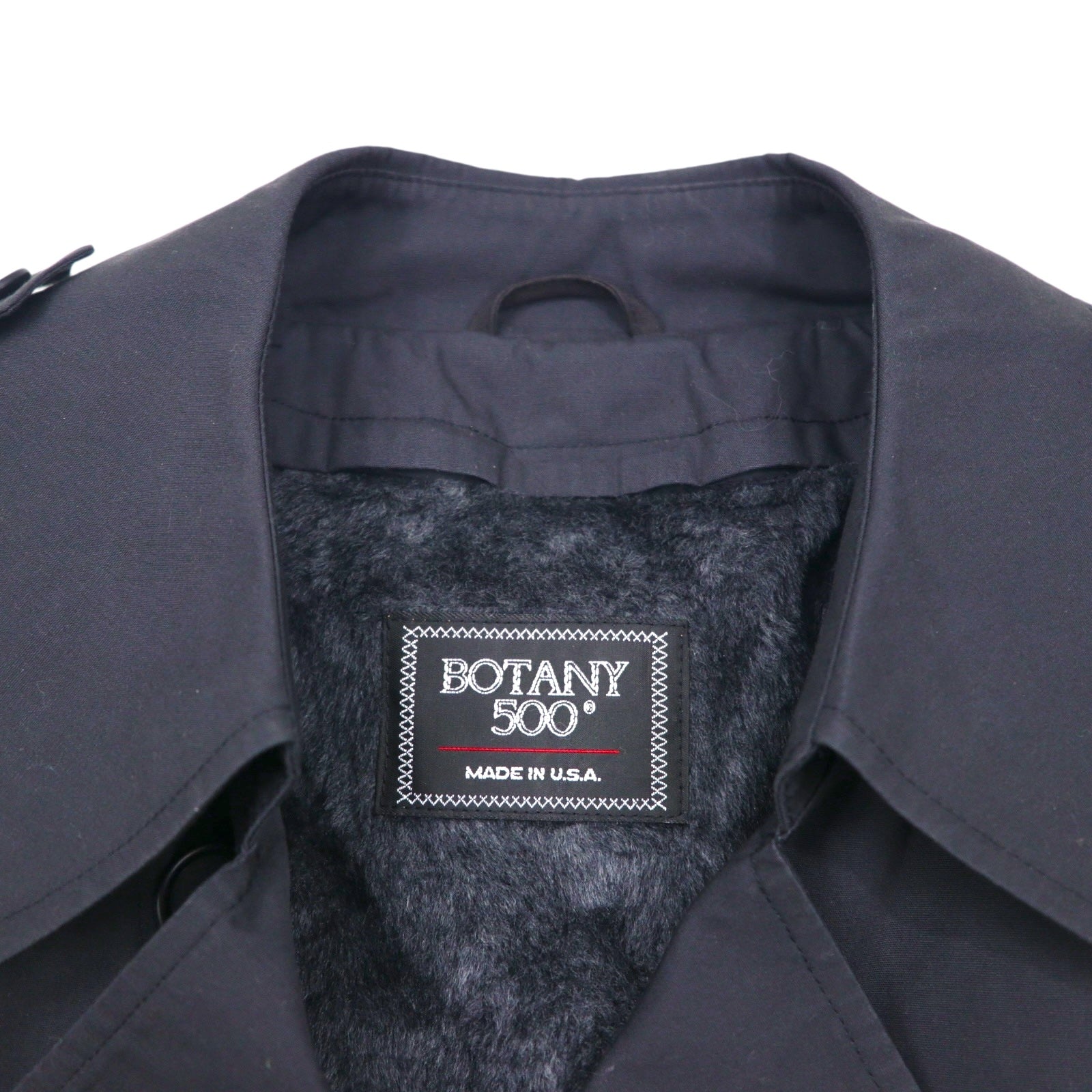 BOTANY500 80年代 USA製 ダブル トレンチコート XL ブラック ベルト付 ライナー着脱 エポレット