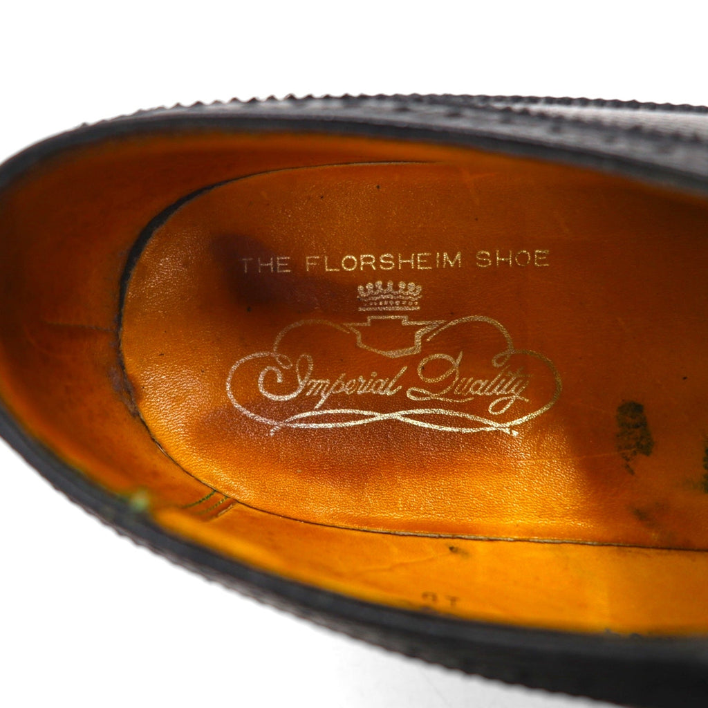 FLORSHEIM anni '70 Made in USA Imperial Quality Full Brogue Wingtip Country Shoes 27.5 cm Nero Pelle goffrata Medallion 646646