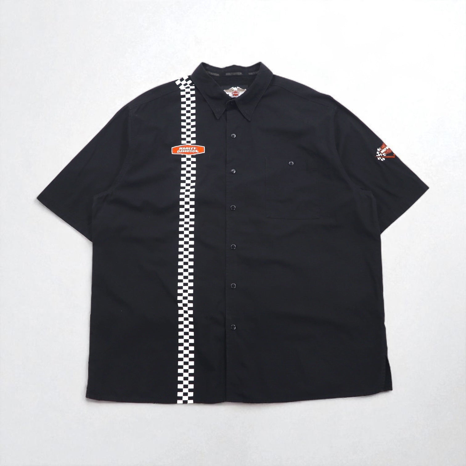 HARLEY DAVIDSON T-shirt da corsa a scacchi 2XL Nera con logo, taschino sul petto