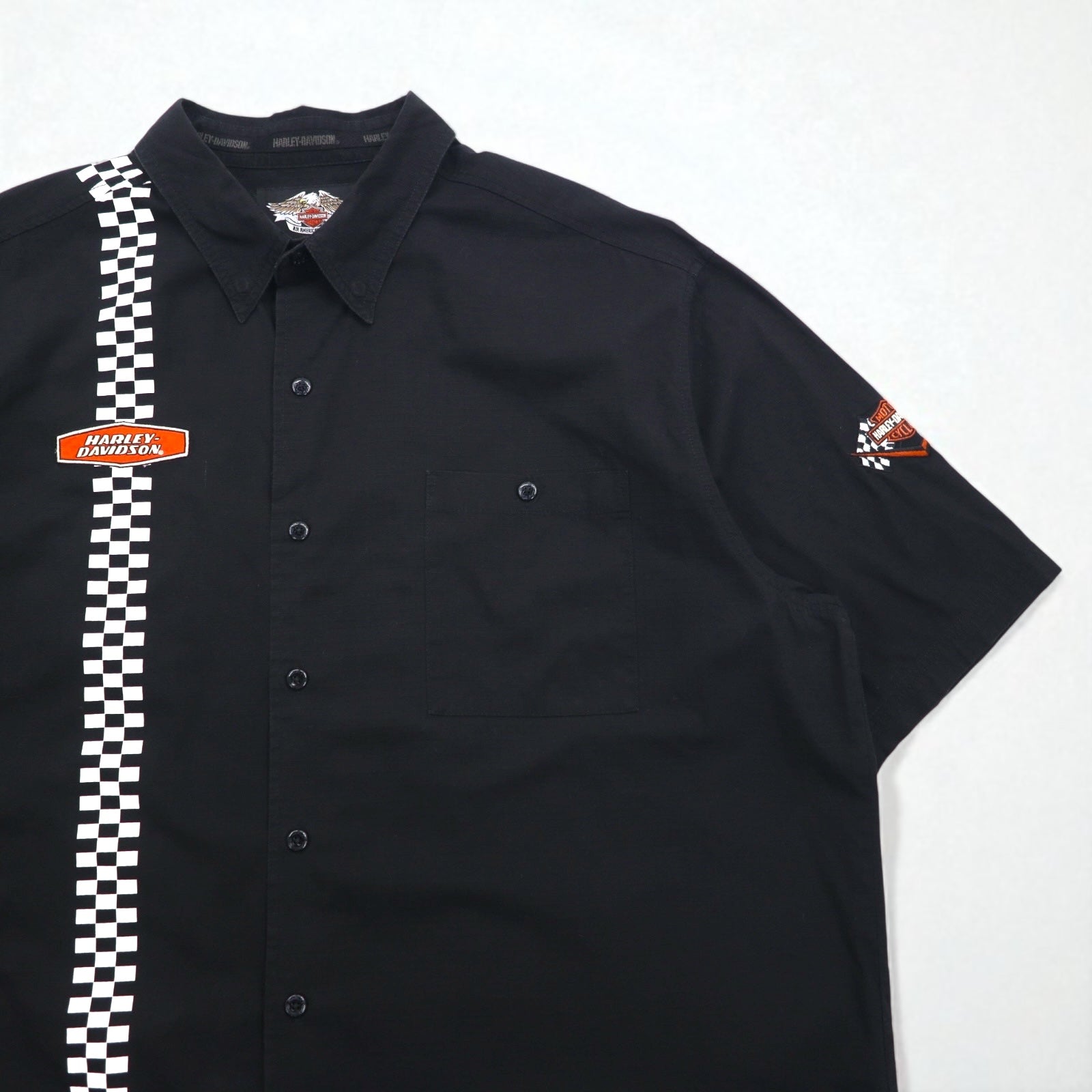 HARLEY DAVIDSON T-shirt da corsa a scacchi 2XL Nera con logo, taschino sul petto