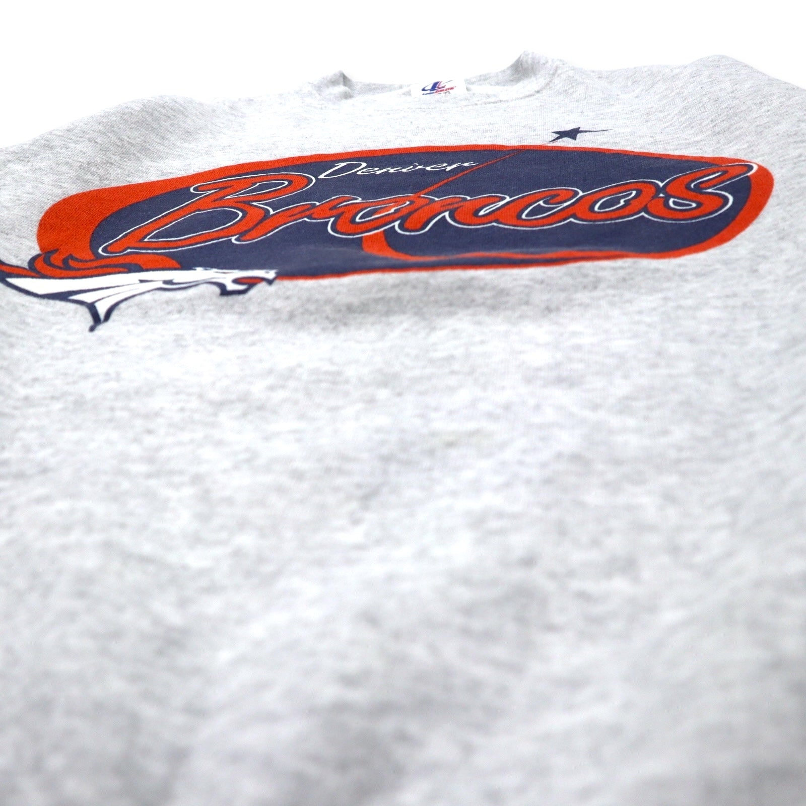 LOGO ATHLETIC Anni '90 NFL Stampa Felpa L Grigia Cotone Felpato DENVER BRONCOS Fatta in Messico