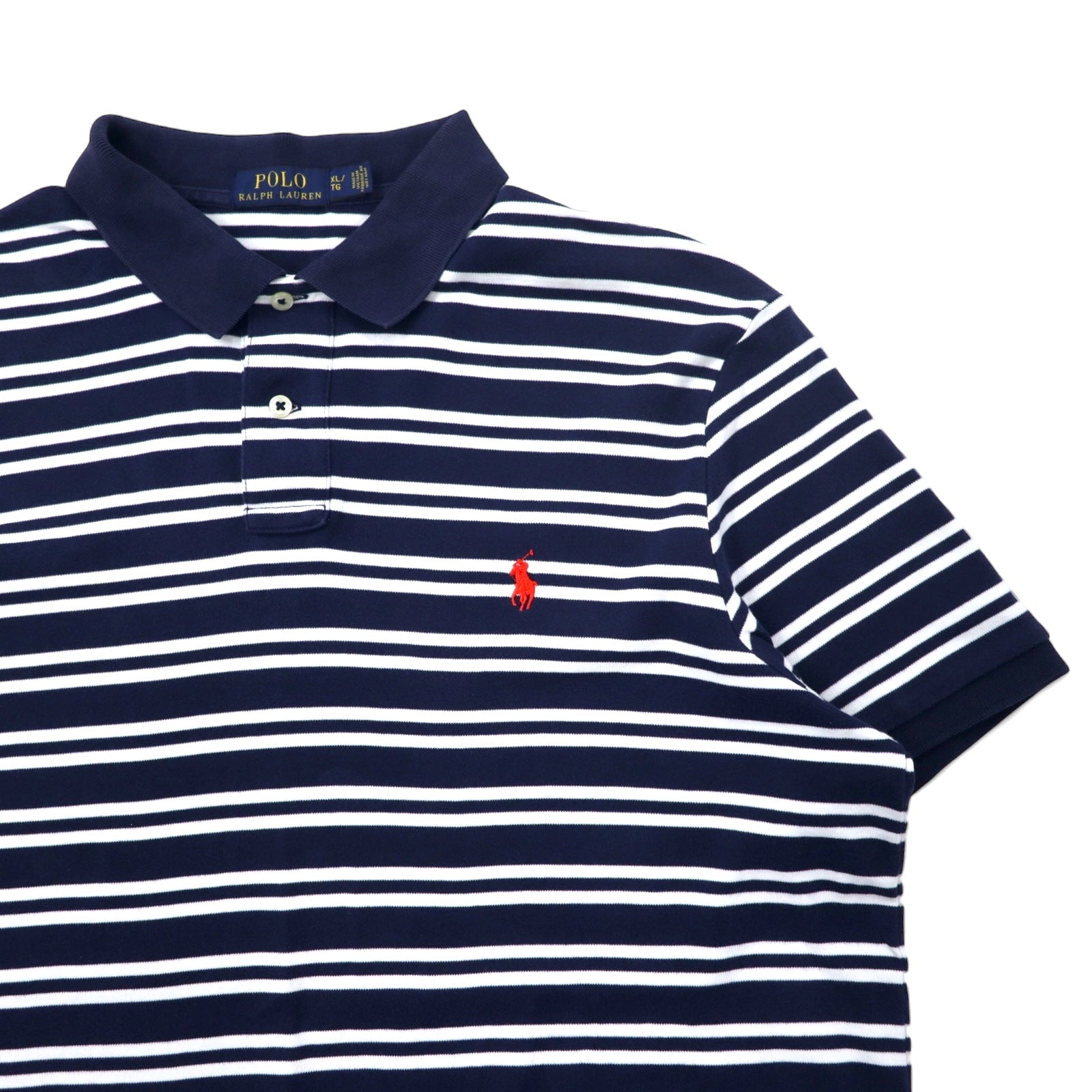 POLO RALPH LAUREN Polo a righe XL Blu navy Bianco Cotone Small Pony Ricamato