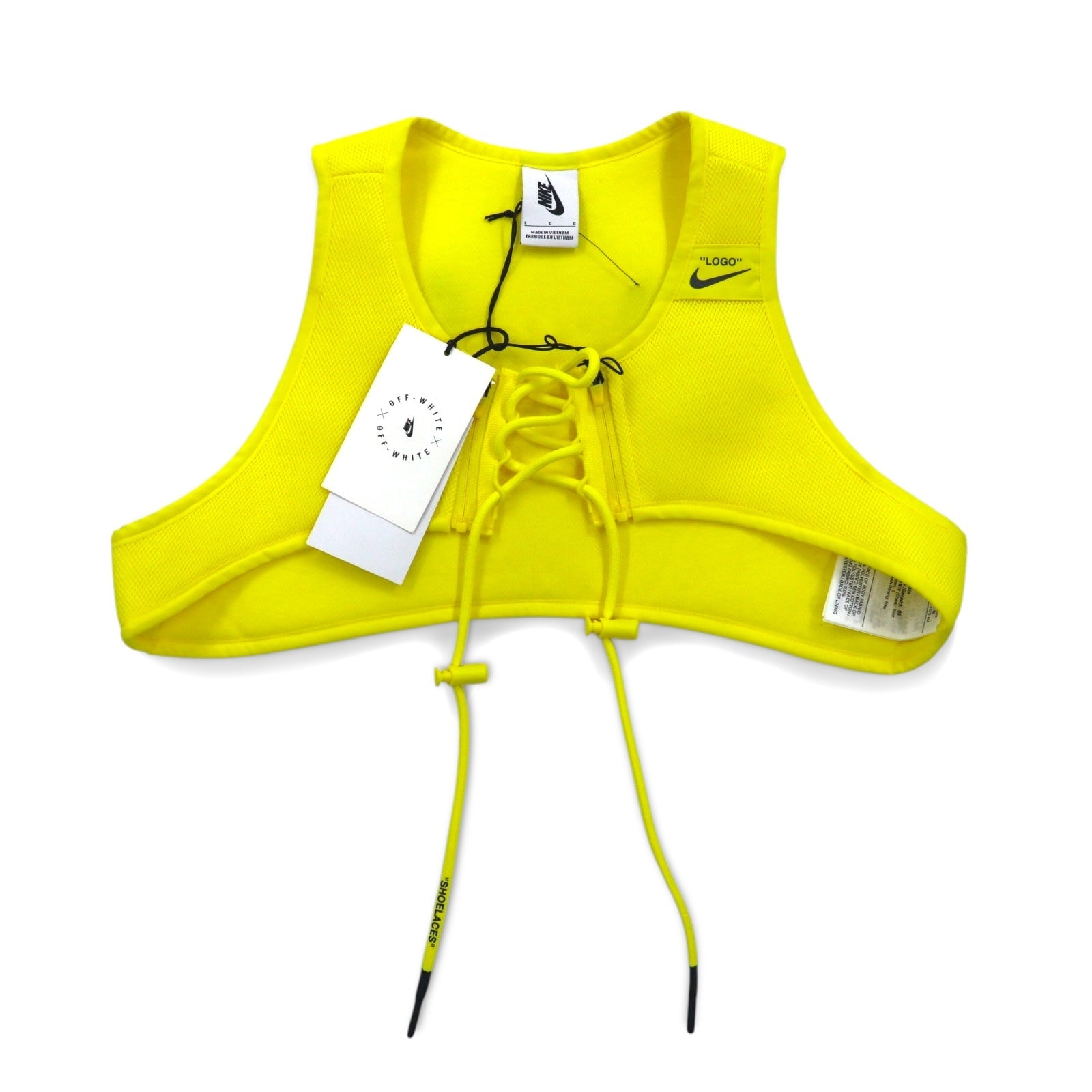 OFF-WHITE × NIKE Gilet utility L giallo poliestere rete BV8054-731 Nuovo con etichette