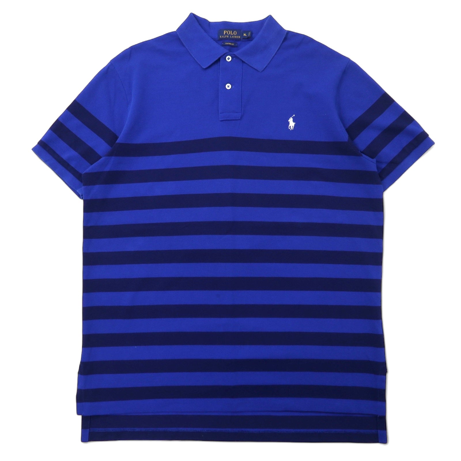POLO RALPH LAUREN Polo a righe XL blu navy cotone piqué CUSTOM FIT piccolo pony ricamato