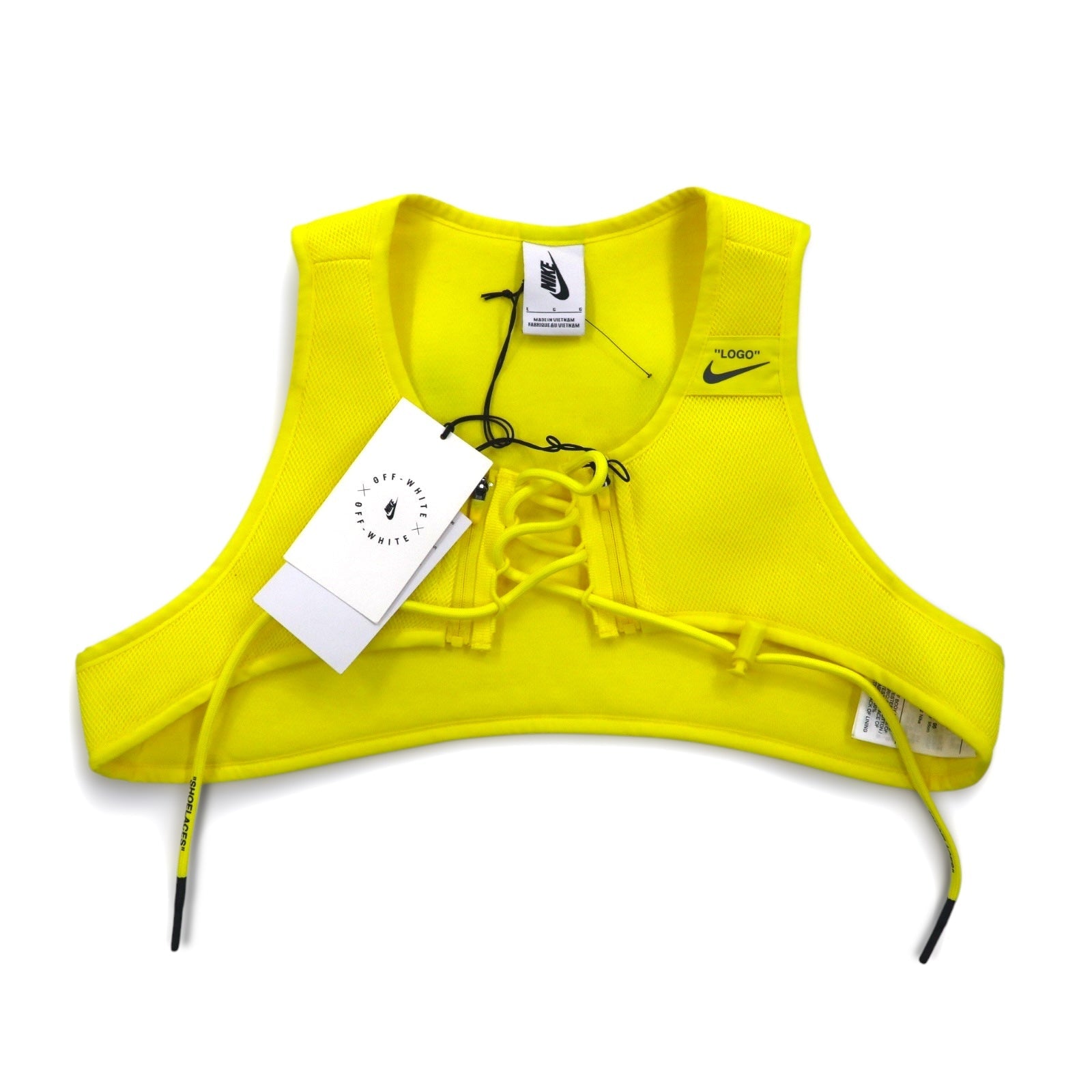 OFF-WHITE × NIKE Gilet utility L giallo poliestere rete BV8054-731 Nuovo con etichette