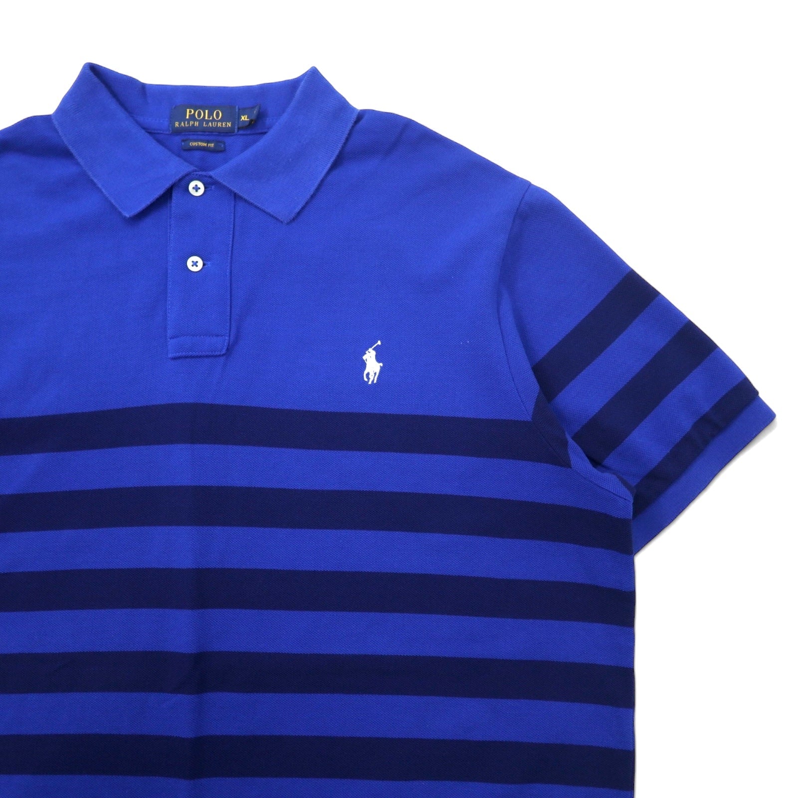 POLO RALPH LAUREN Polo a righe XL blu navy cotone piqué CUSTOM FIT piccolo pony ricamato
