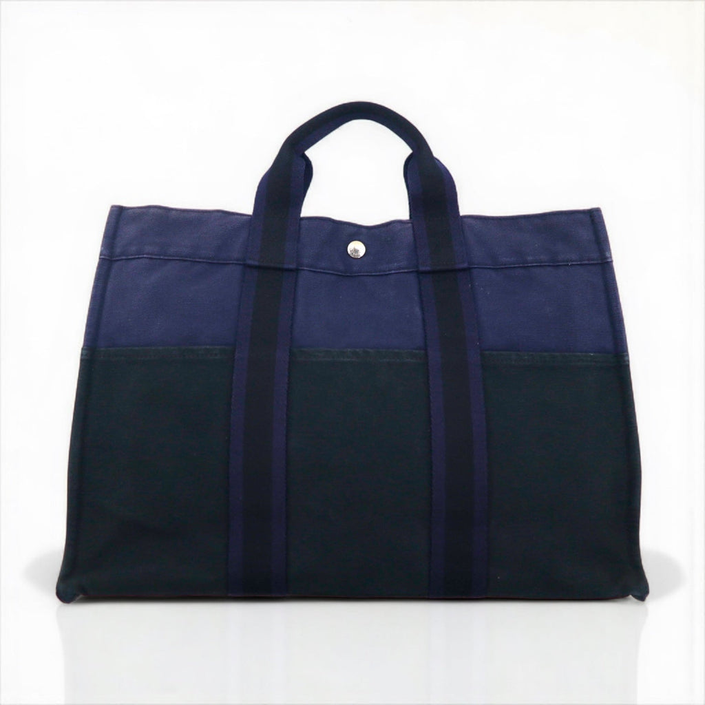 HERMES フールトゥMM トートバッグ ネイビー キャンバス バイカラー フランス製