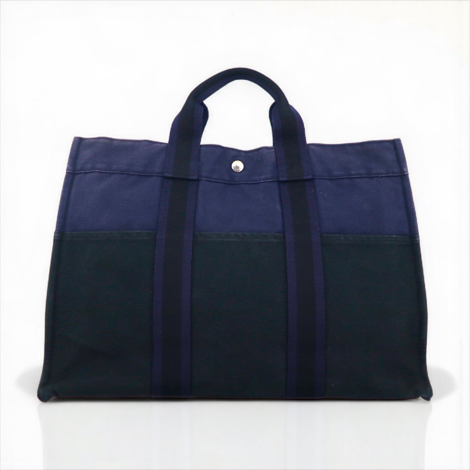 HERMES フールトゥMM トートバッグ ネイビー キャンバス バイカラー フランス製