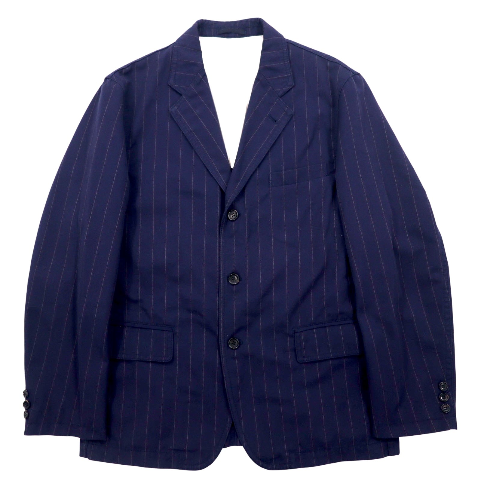 COMME des GARCONS HOMME Giacca sartoriale 3 bottoni M blu navy a righe poliestere cotone HM-J027 Made in Japan