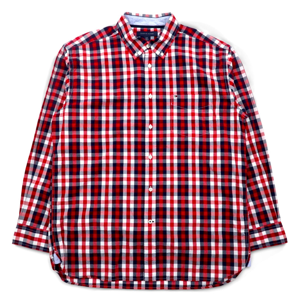 TOMMY HILFIGER Camicia button-down taglia grande L a quadri rossi tricolore in cotone