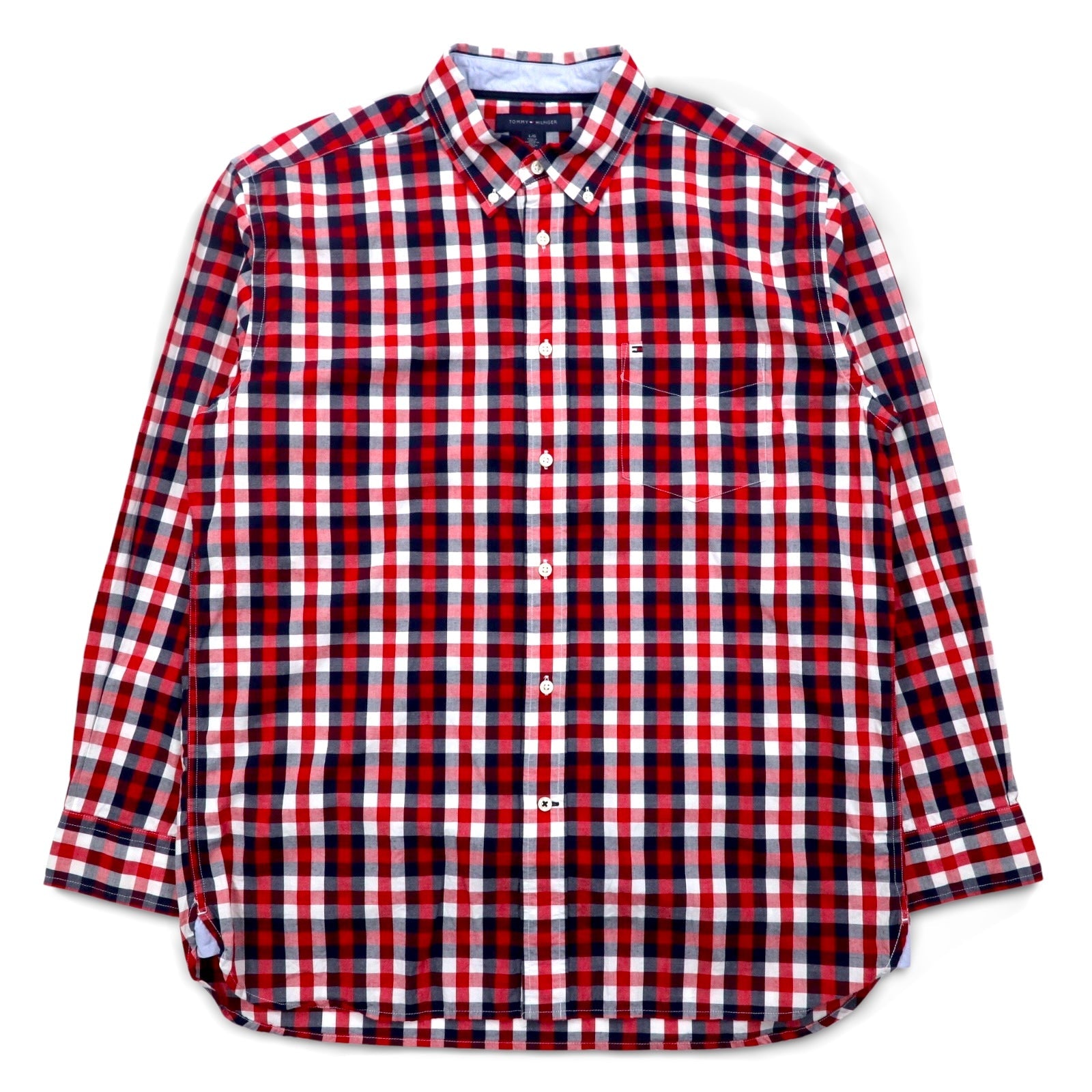 TOMMY HILFIGER Camicia button-down taglia grande L a quadri rossi tricolore in cotone