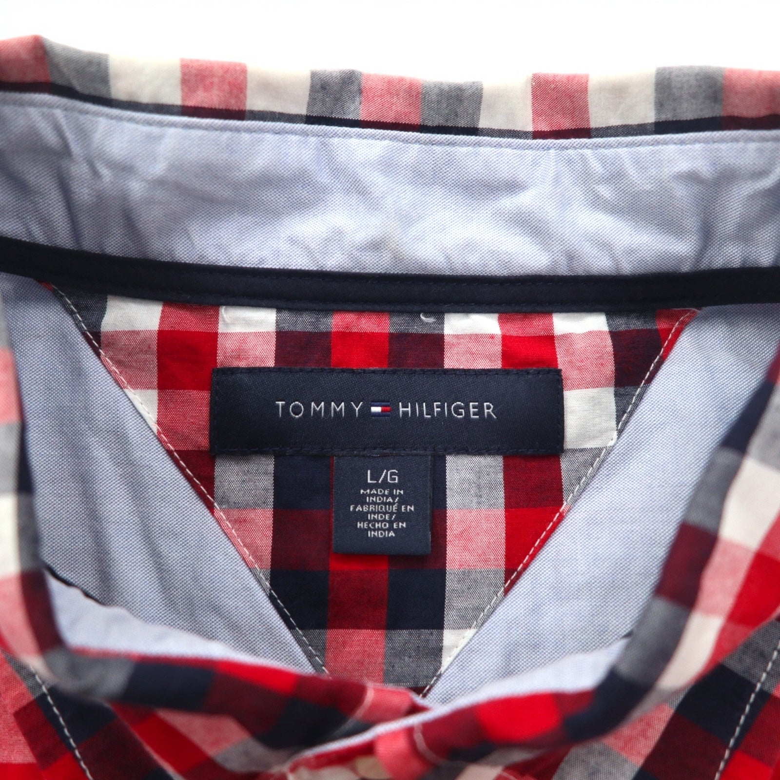 TOMMY HILFIGER Camicia button-down taglia grande L a quadri rossi tricolore in cotone
