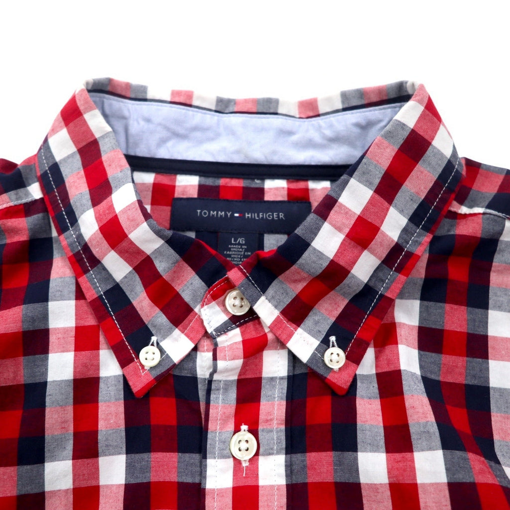 TOMMY HILFIGER Camicia button-down taglia grande L a quadri rossi tricolore in cotone
