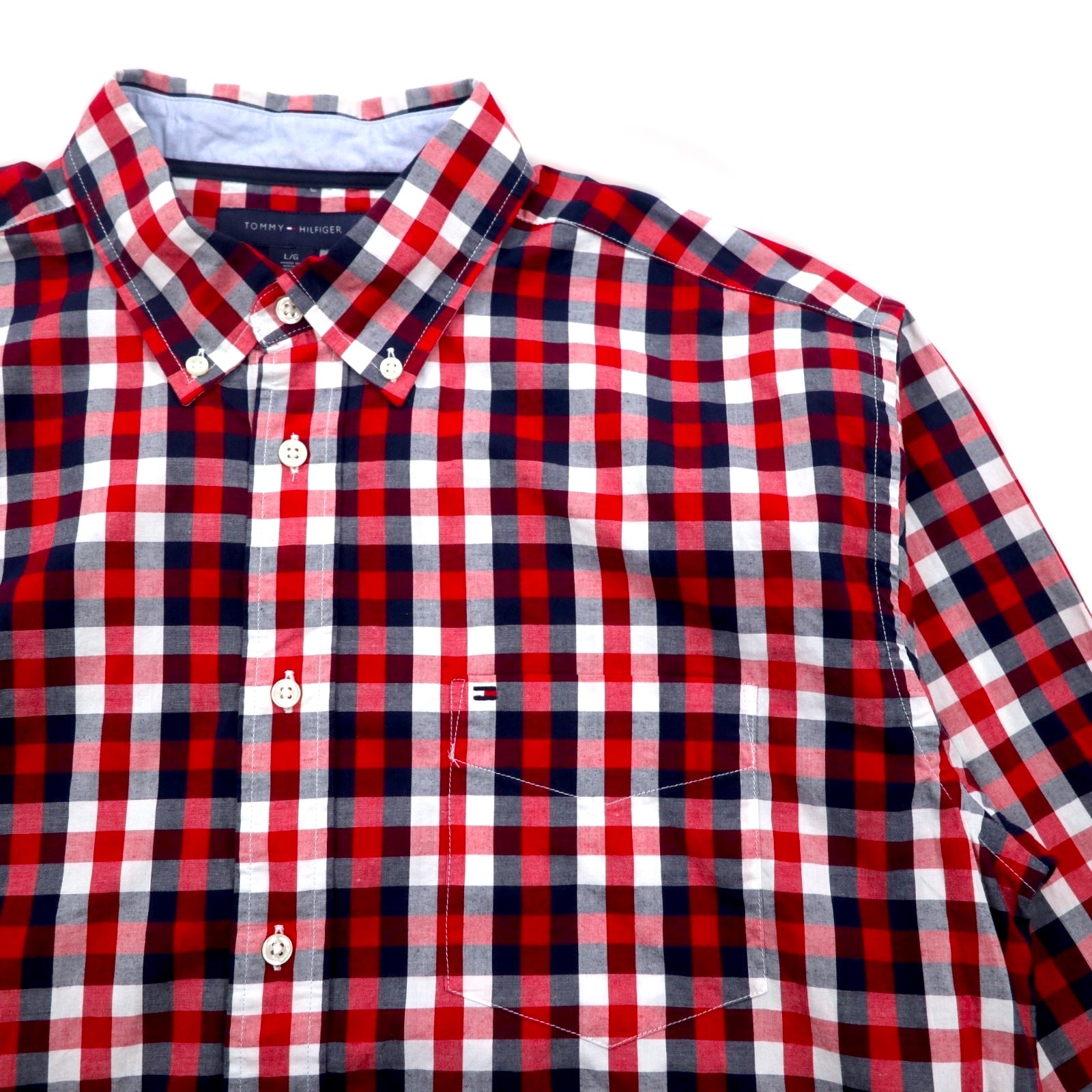 TOMMY HILFIGER Camicia button-down taglia grande L a quadri rossi tricolore in cotone