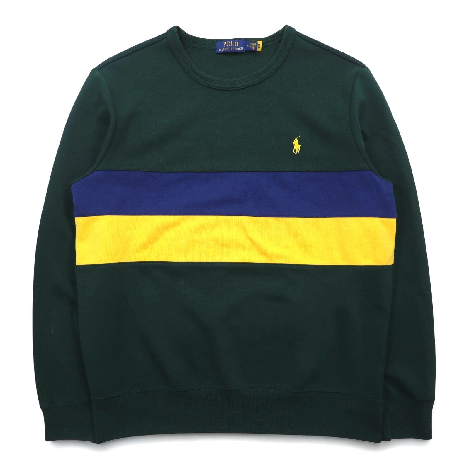 POLO RALPH LAUREN felpa girocollo M verde color block ricamo piccolo pony