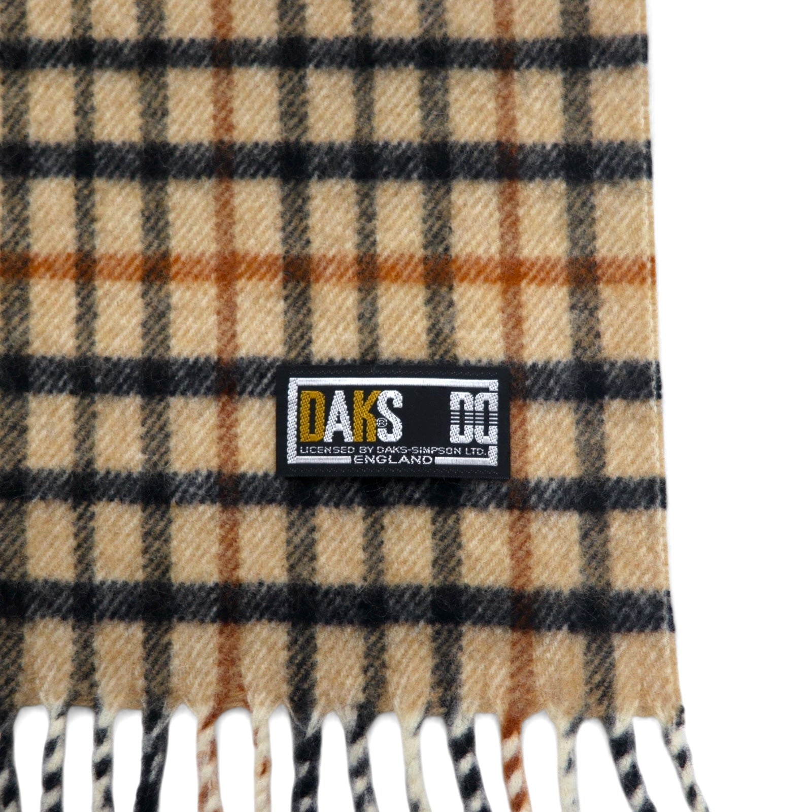 DAKS オールド カシミヤ混 マフラー ベージュ チェック ウール OMU KAWABE