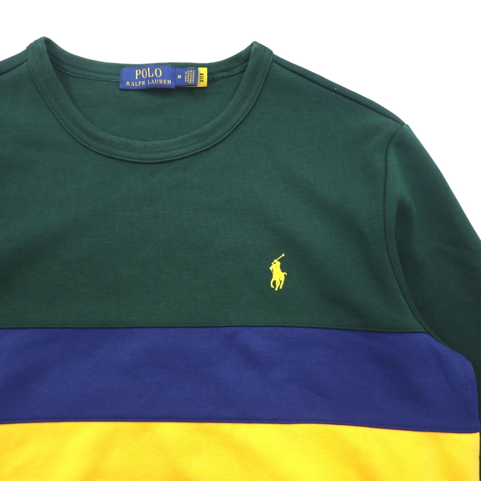 POLO RALPH LAUREN felpa girocollo M verde color block ricamo piccolo pony