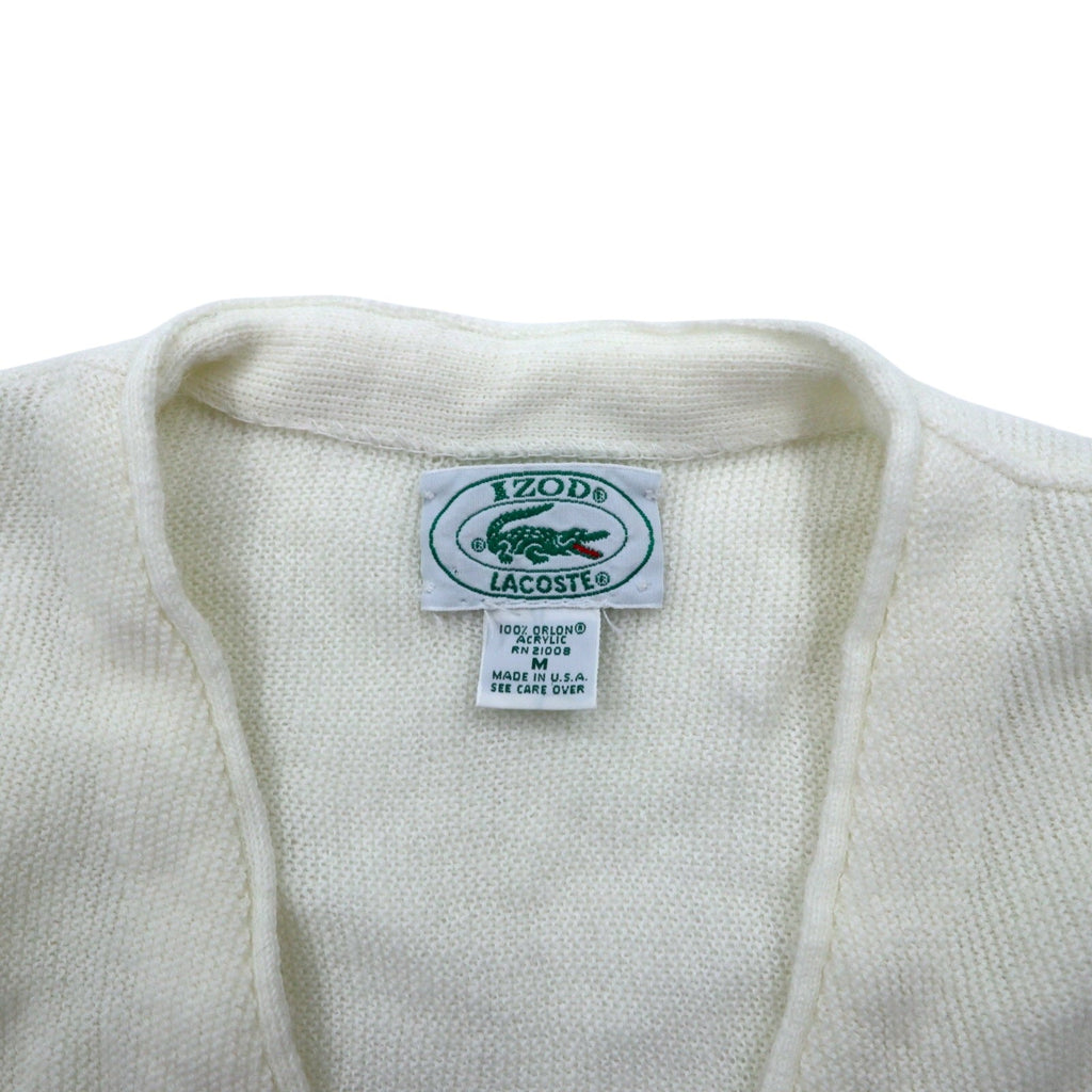 Cardigan IZOD LACOSTE anni '80, Made in USA, in maglia acrilica, taglia M, colore bianco