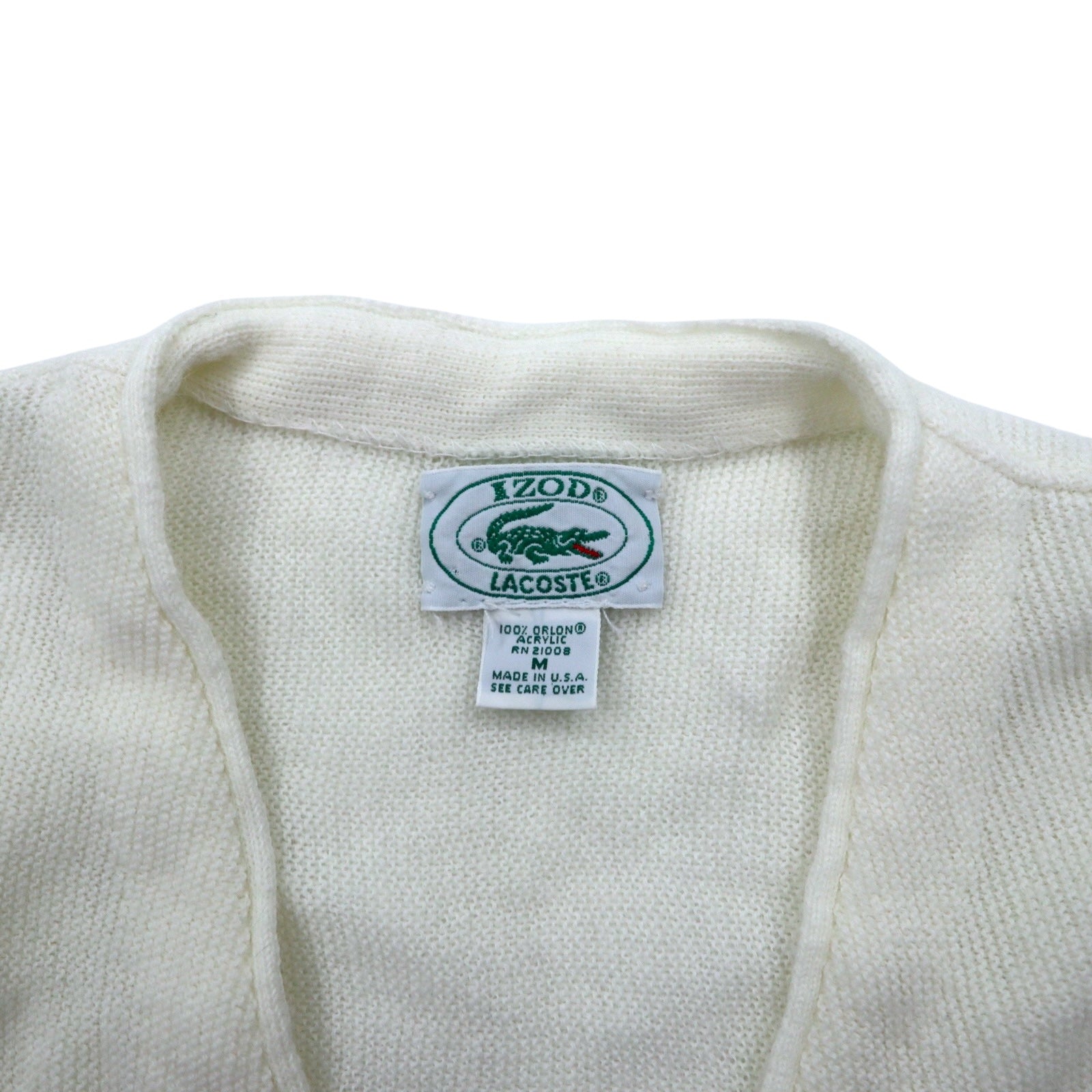 Cardigan IZOD LACOSTE anni '80, Made in USA, in maglia acrilica, taglia M, colore bianco