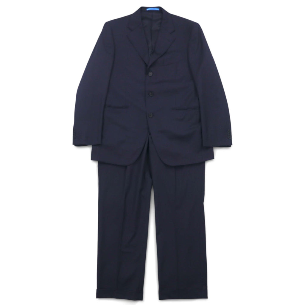 LANVIN en Bleu 3B スーツ セットアップ L ネイビー ストライプ ウール 日本製