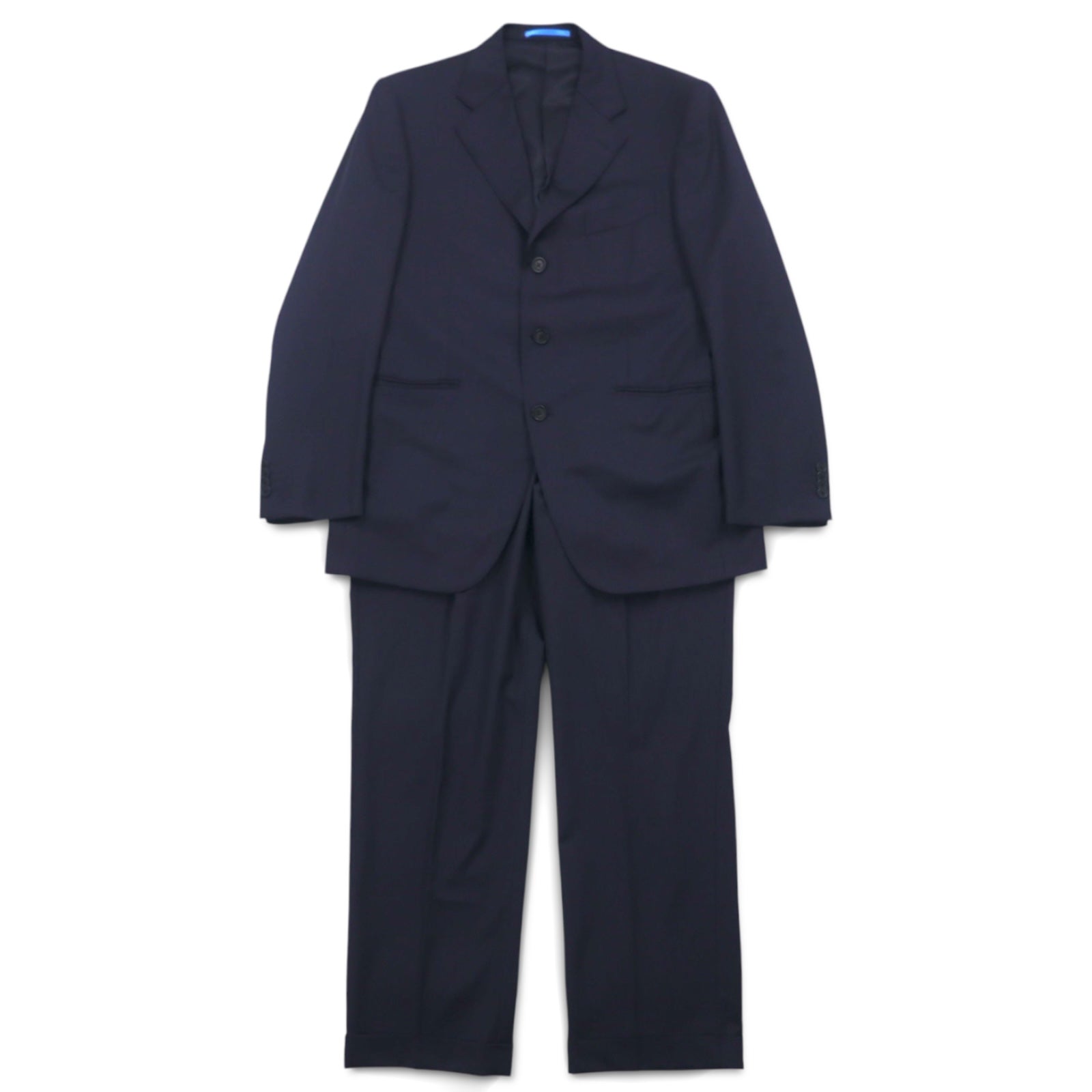 LANVIN en Bleu 3B スーツ セットアップ L ネイビー ストライプ ウール 日本製