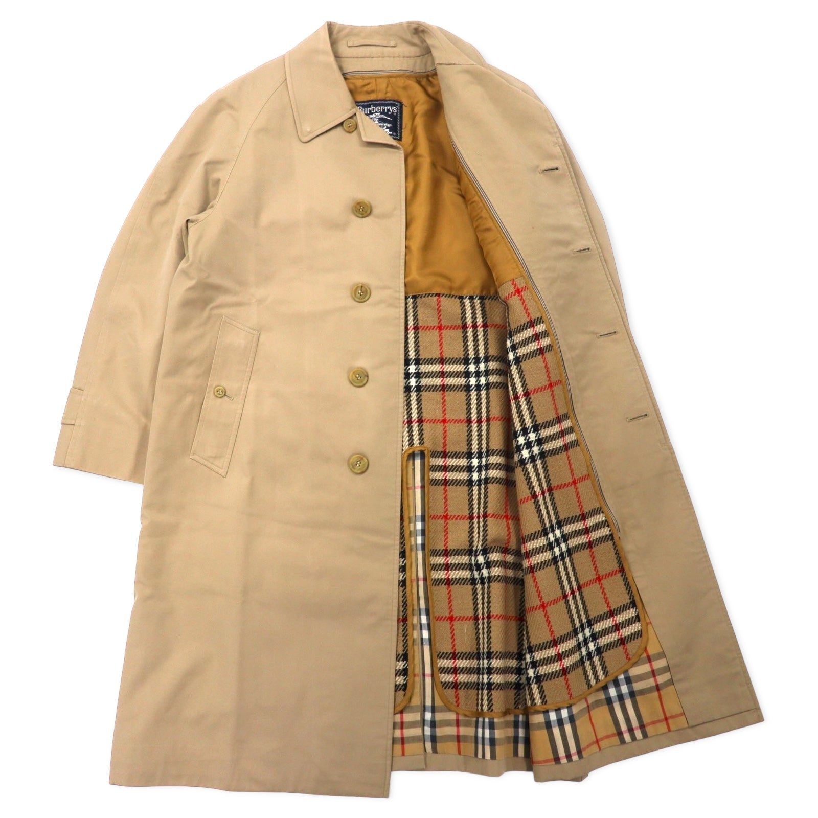 Burberrys Impermeabile a collo a scialle, cappotto Balmacaan 170 beige, cotone, fodera rimovibile a quadri scozzesi, abbottonatura nascosta, old, made in Japan
