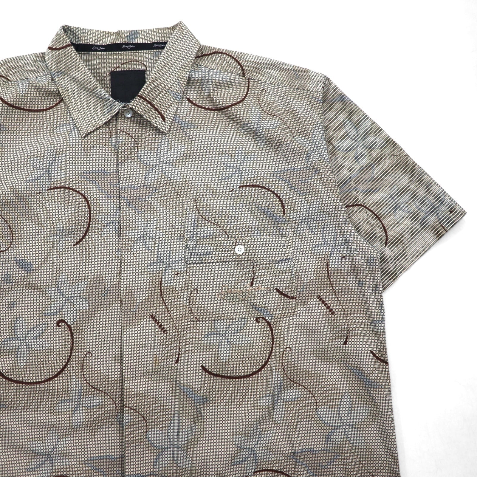 Sean John 00年代 総柄 ビッグサイズ 半袖シャツ 2XL ベージュ コットン チェック 胸ポケット