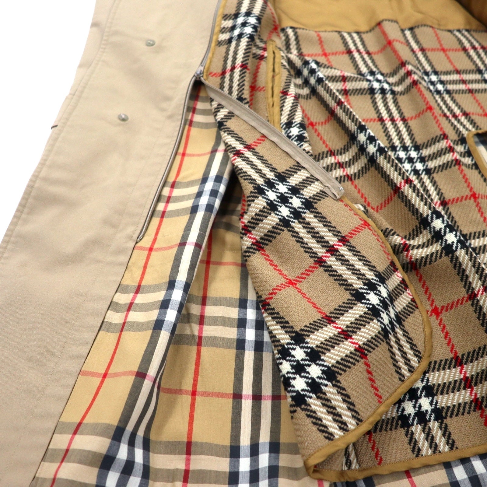 Burberrys Impermeabile a collo a scialle, cappotto Balmacaan 170 beige, cotone, fodera rimovibile a quadri scozzesi, abbottonatura nascosta, old, made in Japan