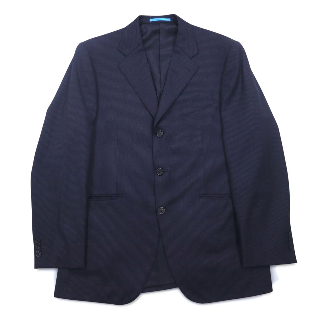 LANVIN en Bleu 3B スーツ セットアップ L ネイビー ストライプ ウール 日本製