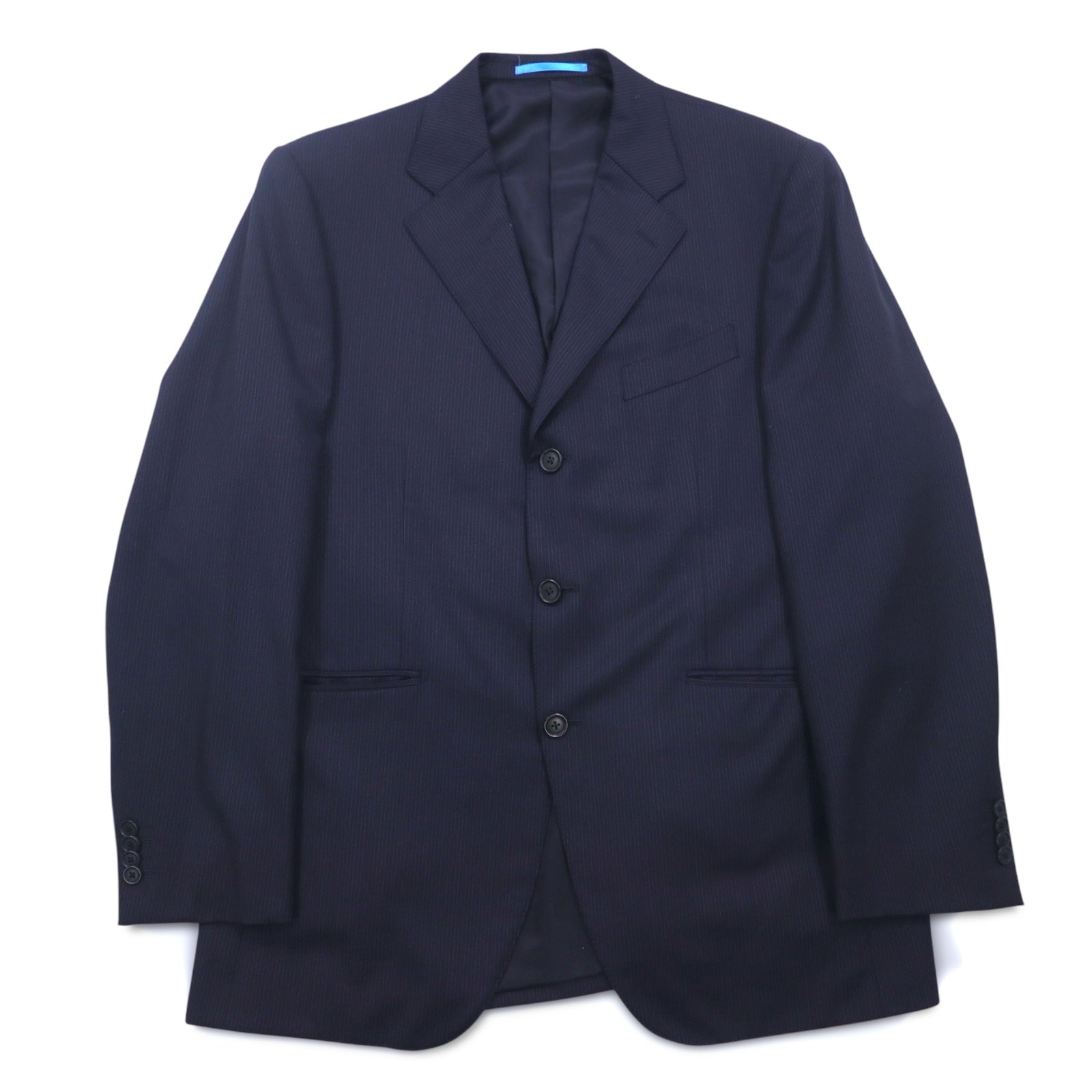 LANVIN en Bleu 3B スーツ セットアップ L ネイビー ストライプ ウール 日本製