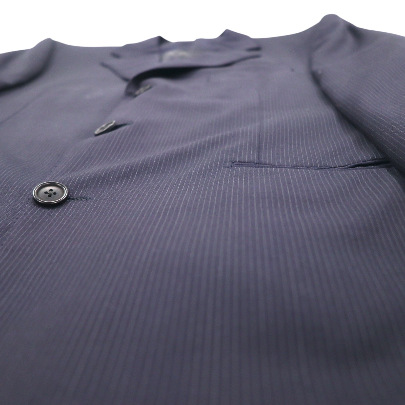 LANVIN en Bleu 3B スーツ セットアップ L ネイビー ストライプ ウール 日本製