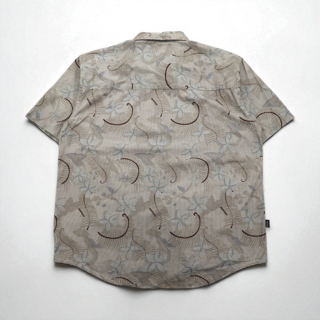 Sean John 00年代 総柄 ビッグサイズ 半袖シャツ 2XL ベージュ コットン チェック 胸ポケット