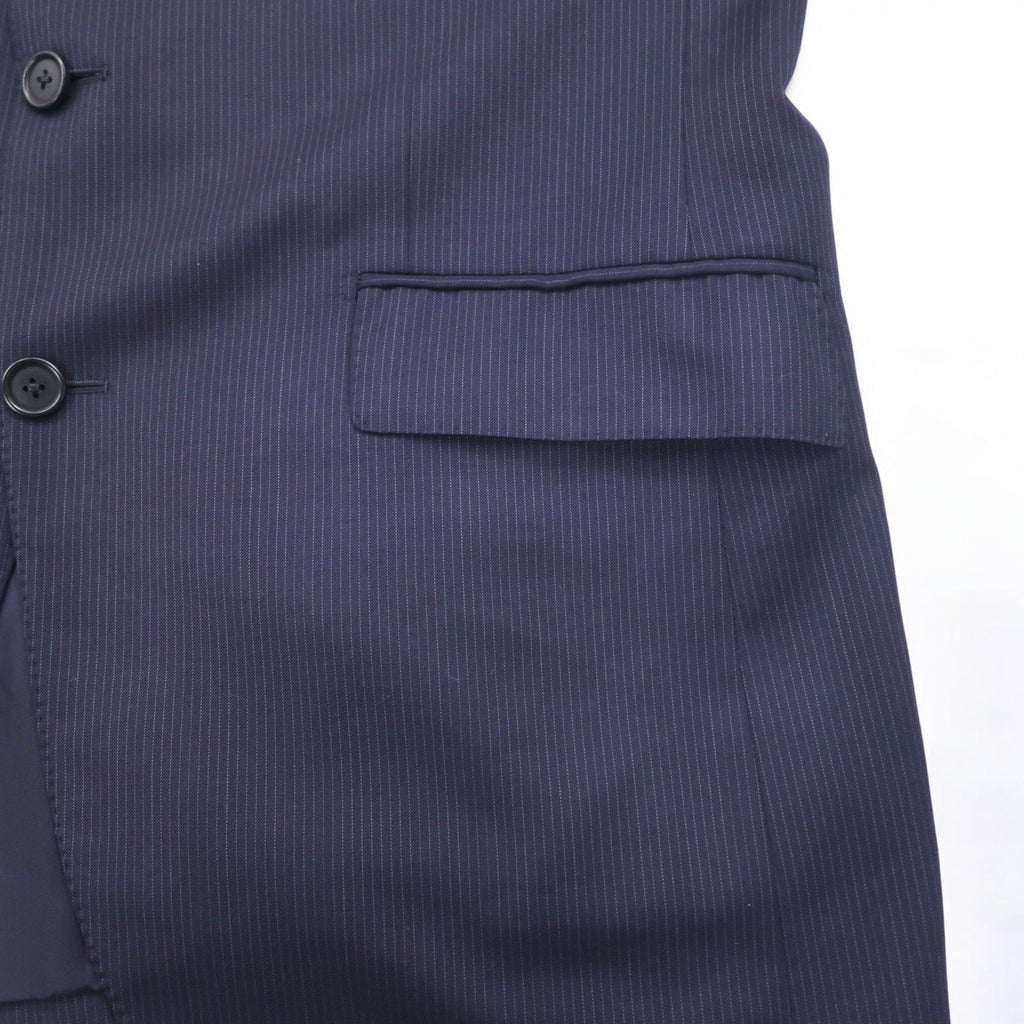 LANVIN en Bleu 3B スーツ セットアップ L ネイビー ストライプ ウール 日本製