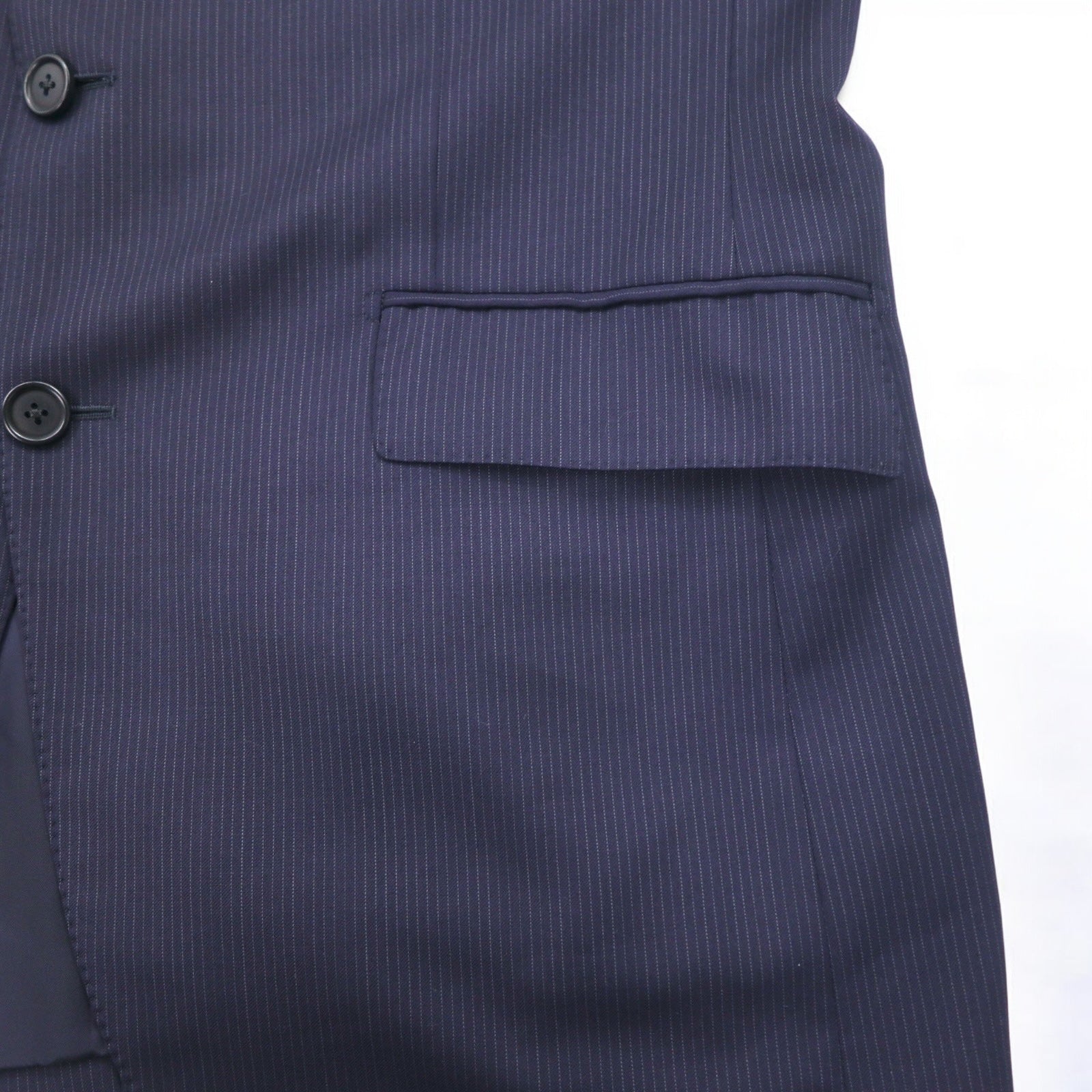 LANVIN en Bleu 3B スーツ セットアップ L ネイビー ストライプ ウール 日本製