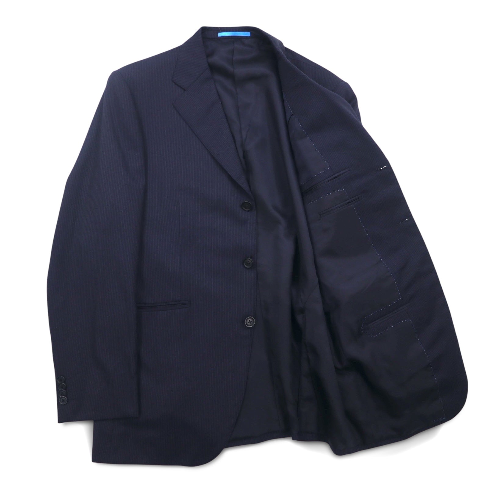 LANVIN en Bleu 3B スーツ セットアップ L ネイビー ストライプ ウール 日本製