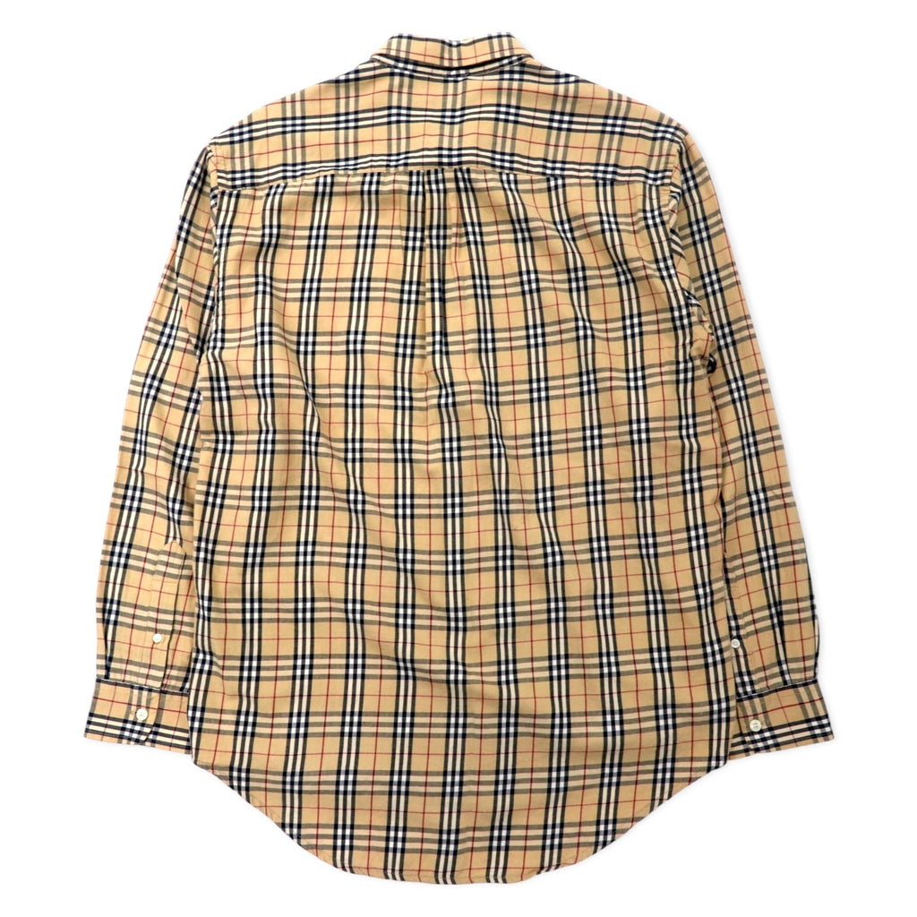 BURBERRY グレンチェック ボタンダウンシャツ XL ベージュ コットン ワンポイントロゴ刺繍