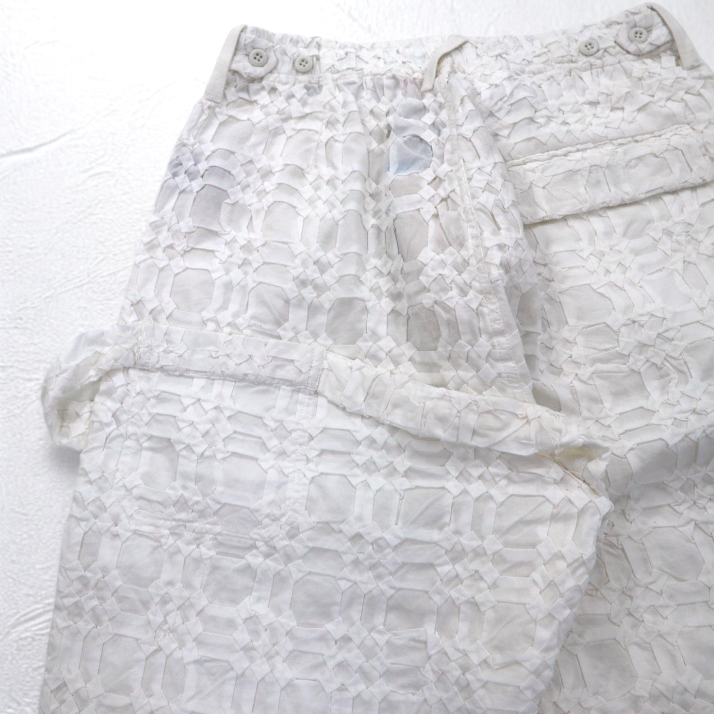Leh 24AW Smoking in cotone Pantaloni affusolati a pieghe Smocking One Tuck Slacks Painter M Bianchi Ricamati 1033